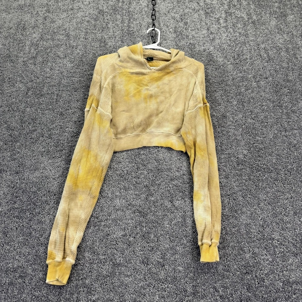 Wild Fable Hoodie Womens Small Beige Waffle Knit Cropped Pullover Thermal